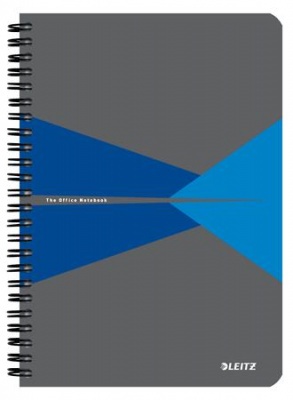 Spirálfüzet, A5, vonalas, 90 lap, laminált karton borító, LEITZ "Office", szürke-kék
