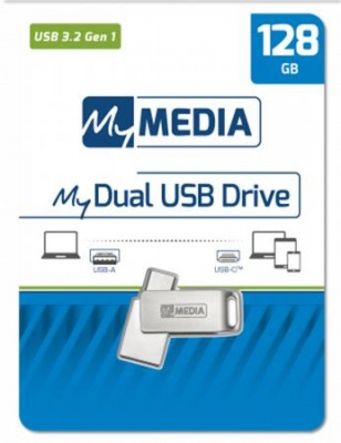 Pendrive, 128GB, USB 3.2 Gen1 + USB-C, alumínium ház, MYMEDIA "Dual" (by VERBATIM)